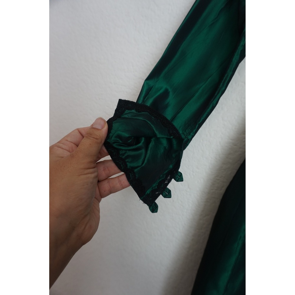 Gunne Sax 80's Emerald Green Ruched Evening Gown Goth Mermaid Formal Dress - Picture 8 of 9